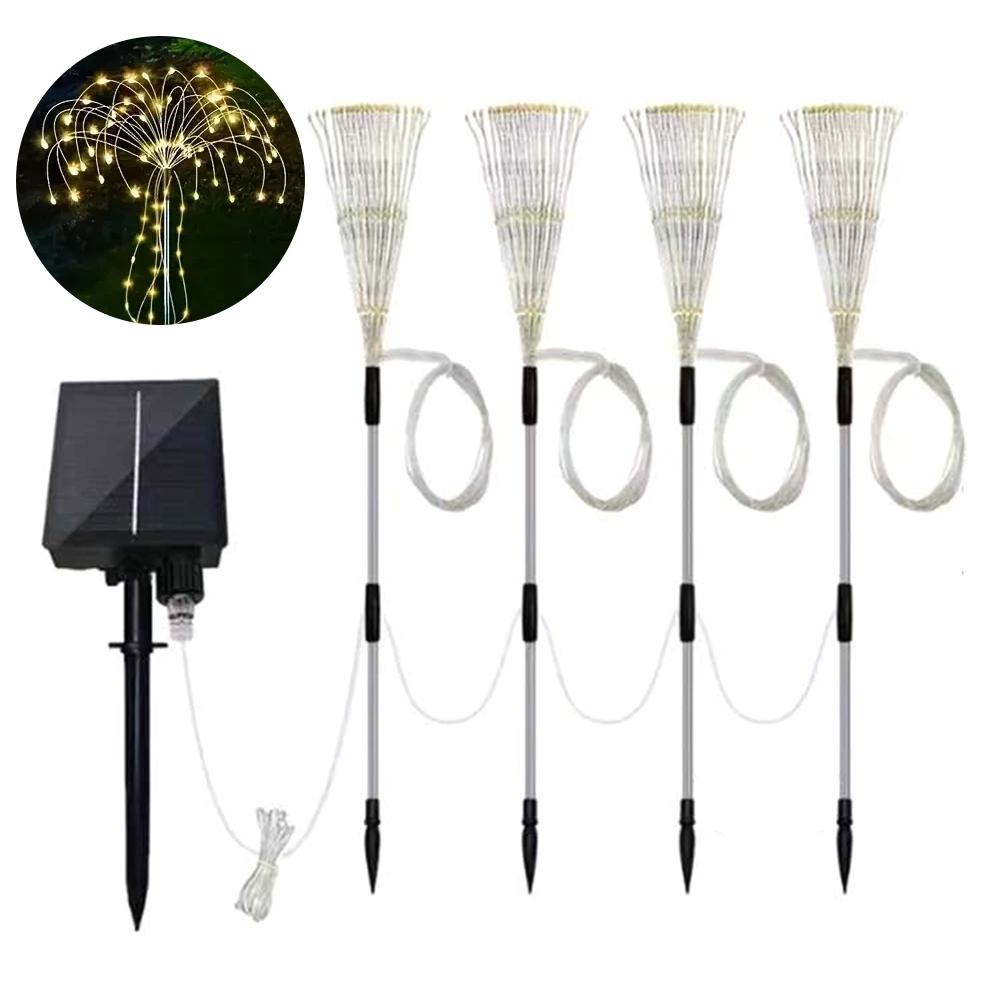 

4 в 1 Садові світильники у формі феєрверків 8 режимів на сонячній батареї Warm White