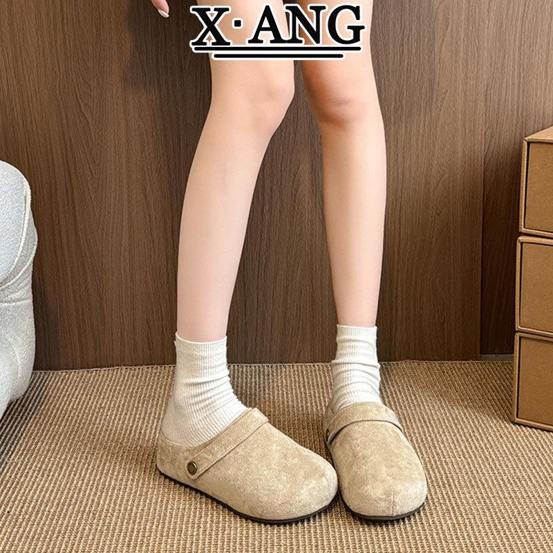 Cowhide Version Thick-soled Bag Head and Half Slippers for Women To Wear Autumn New One-pedal Lazy Single Shoes