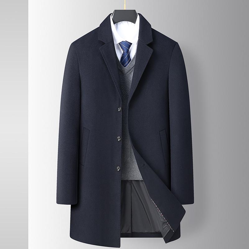 Męski płaszcz wełniany plus size - Jesienno-zimowy Długi, Casualowy, Ciepły