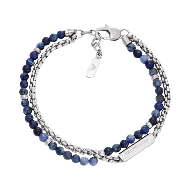 Emporio Armani Stackable Fashion Design Bracelet Men's Silver/Blue Silver/Blue F Basic Packaging-Brand Original Box