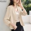 ZANZEA Women Casual V-Neck Loose 3/4 Sleeve Plain Blouse