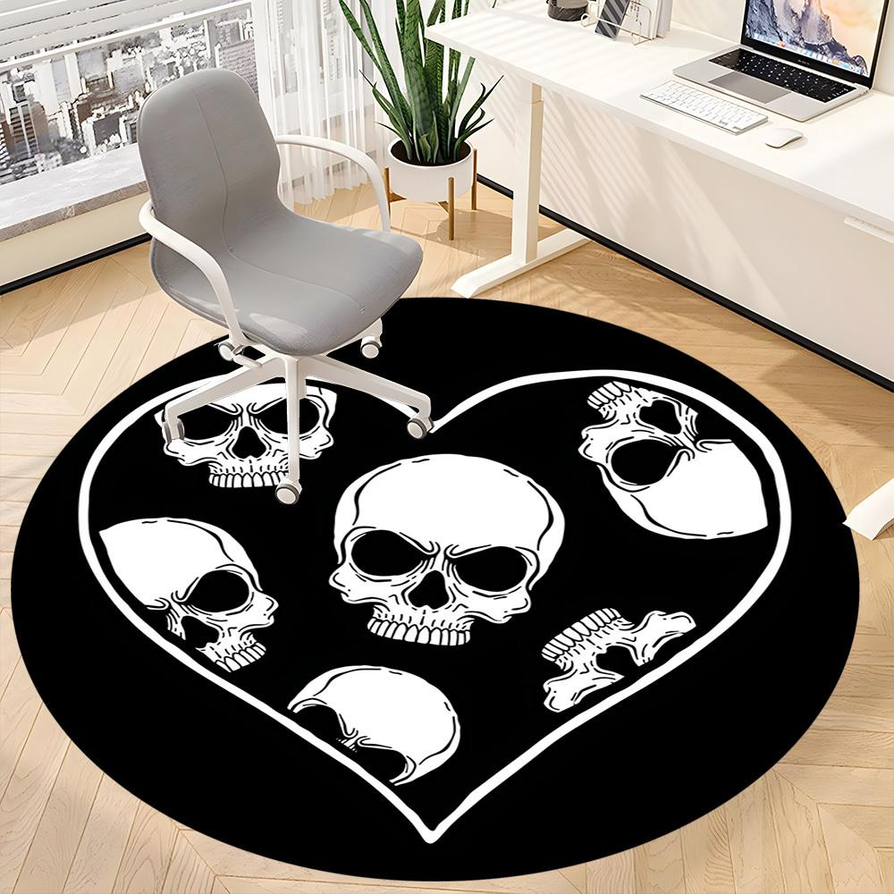 1pc Skull Heart Office Round Area Rug, Under Office Chairs Bedroom Living Room Home Decor, Room Deco