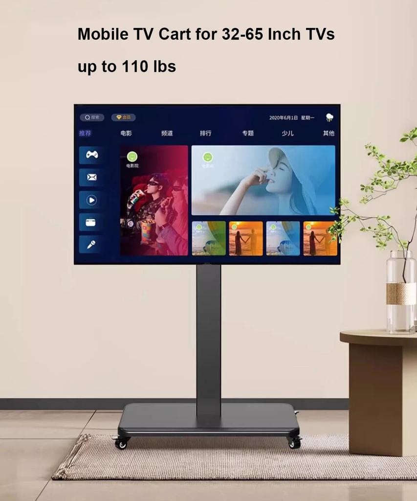 Rolling Floor TV Stand,Universal Mobile TV Cart for 26-65 inch TVs up to 110 lbs, Height Adjustable TV Stand with Swivel
