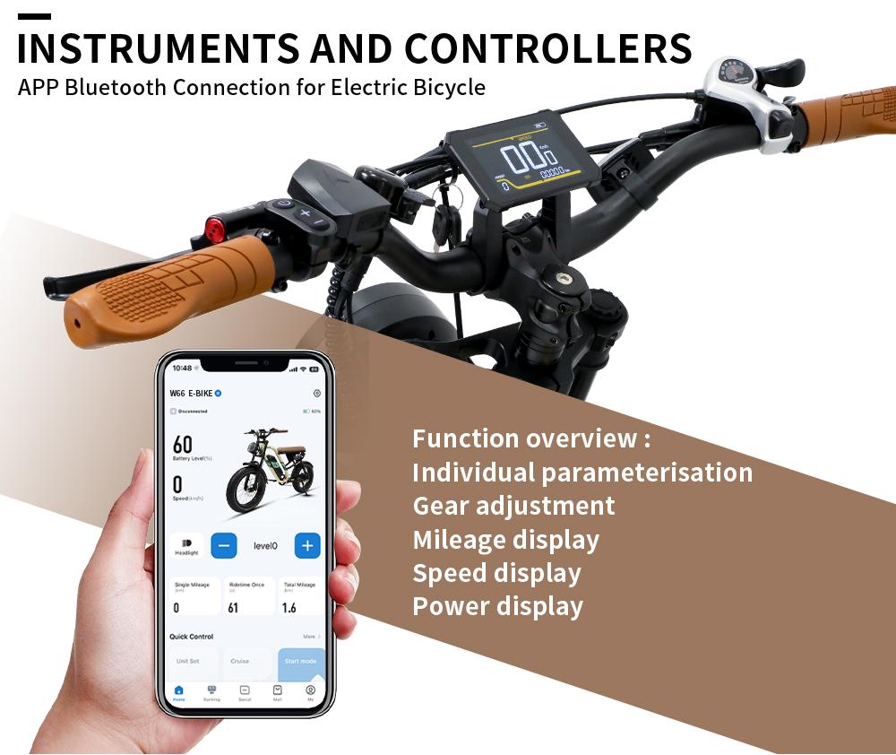 OneSport W66 Retro electric bike 20", 500W motor, 48V 13.5Ah battery, range 40-100 km, full suspension, LED display