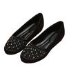 Women's Shoes Flat Heel Shallow Mouth Mother Shoes Flat Bottom Rhinestone Round Head Single Shoes Women