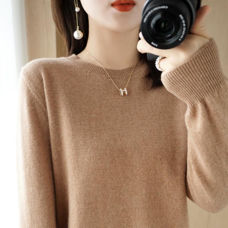 Women's Bottoming Shirt with Sweater Early Autumn New Slim Pullover Round Neck Knitted Long-sleeved Non-cashmere Top