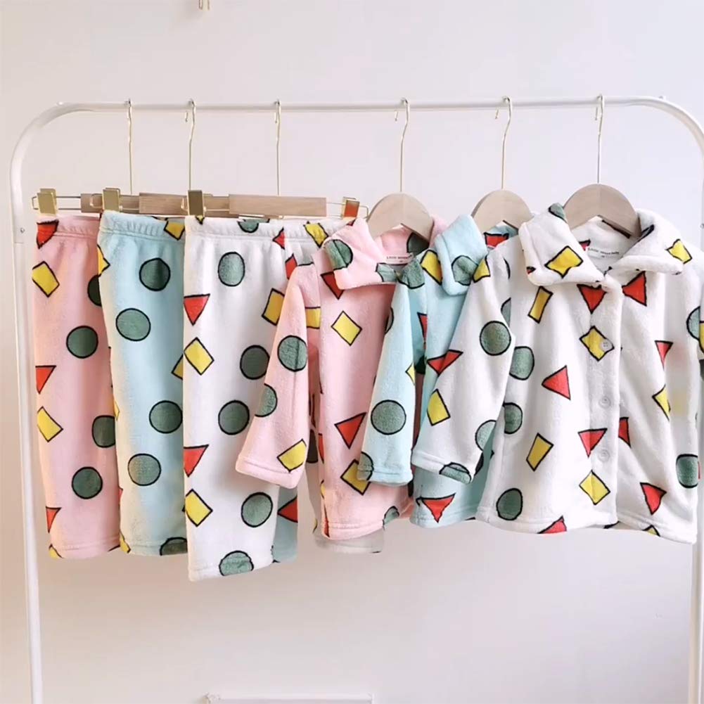 Long Crayon Room Top and Bottom Open Loungewear for Boys and Girls [Mitigo] Pajamas, Sleeves, Shin-chan Style, Cute, Fluffy, Flannel, Warm, Wear,
