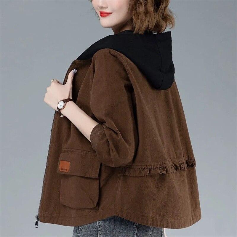 Cotton Ladies Hooded Jacket Women's Allmatch Loose Thin Jacket Women's