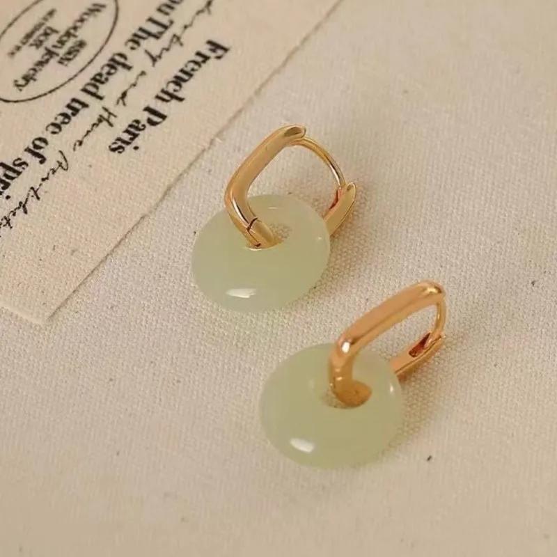 Elegant Imitation An Jade Hoop Earrings For Women New Fashion Temperament Party Huggies Earrings Jewelry Gifts