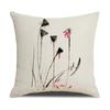 Chinese Style Series Ink Flower and Grass Print Pillow Linen Print New Chinese Style Home Sofa Pillow Living Room Bedroom