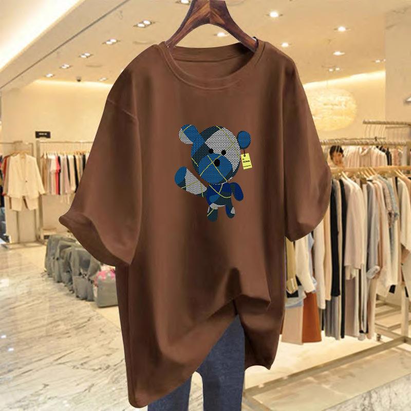 

Spring and summer new cartoon bear print loose short-sleeved t-shirt top bottoming shirt XXXL