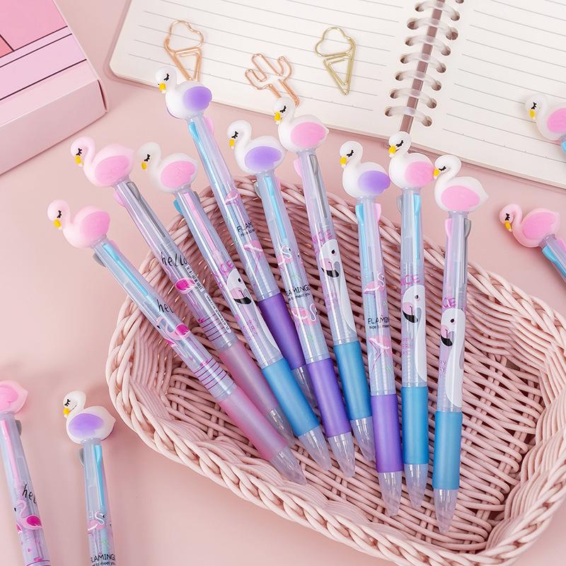 10Pcs/Lot Cute Cartoon Multicolor Ballpoint Pens Kawaii Unicorn Swan 3 Colors Pen Kids Writing School Stationery Office Supplies