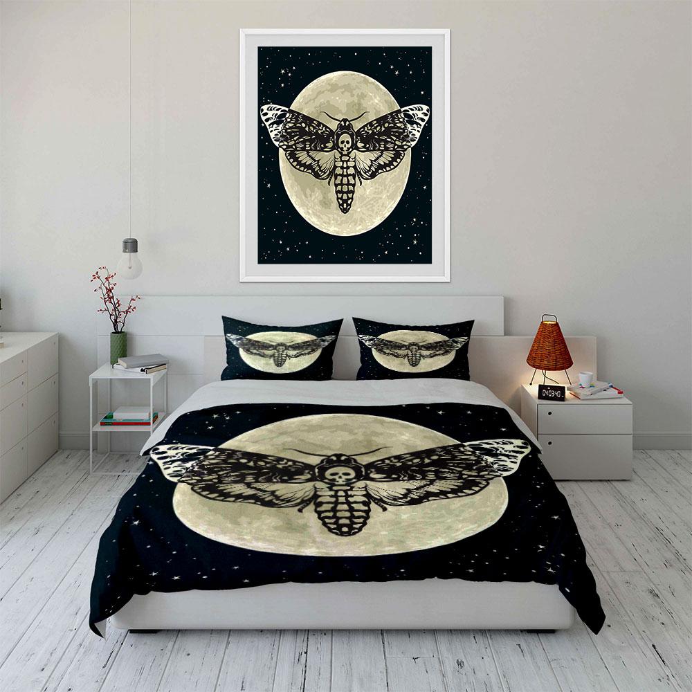 Moth, moon, and stars. Bedding sets Duvet cover sets Duvet covers Pillowcases(1*Duvet Cover 2*Pillowcases without duvet insert)