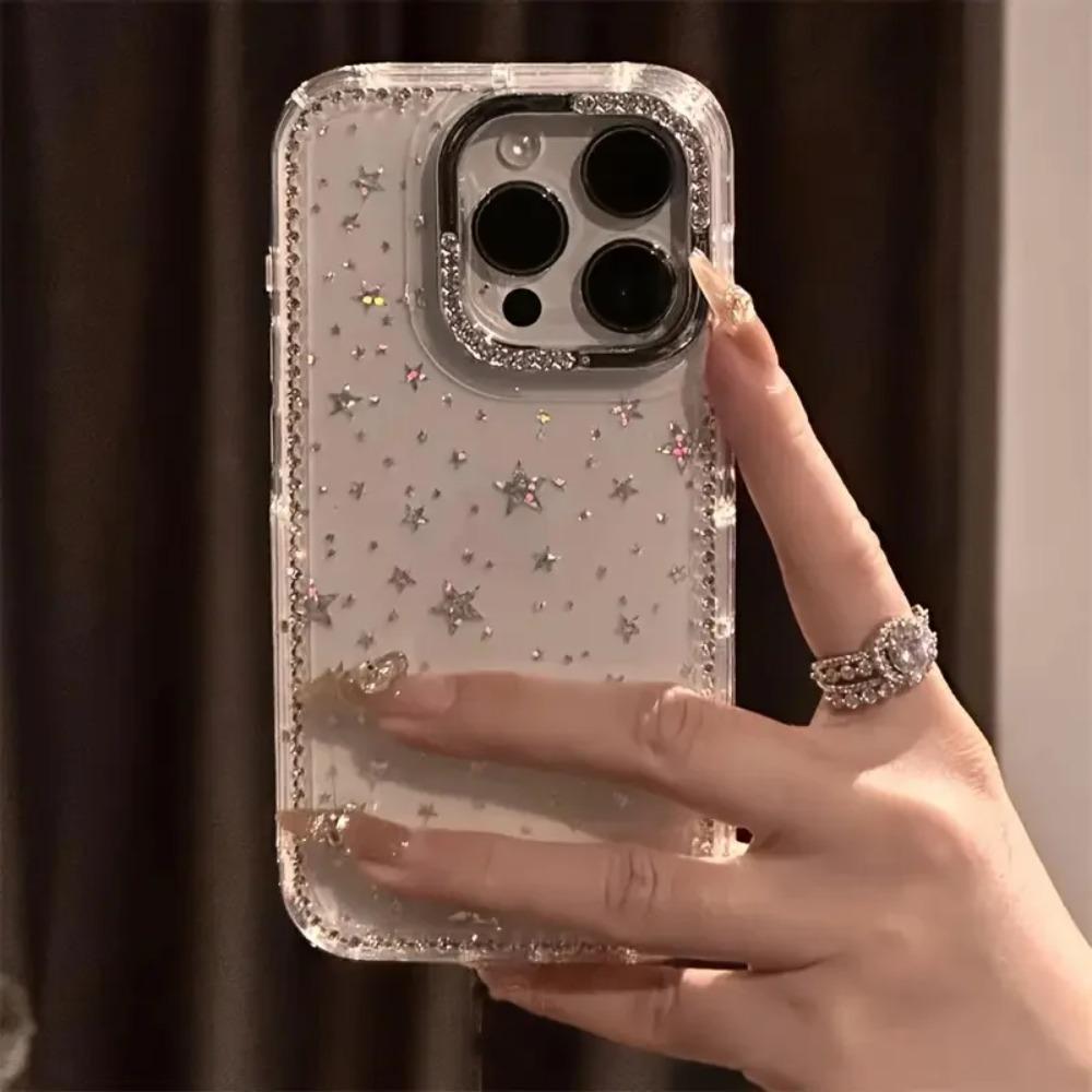 Shiny Glitter Star Rhinestone Shell Pattern Phone Case For iPhone 17 Air 16 15 14 13 12 11 Pro Max 14 Plus Soft Shockproof Cover