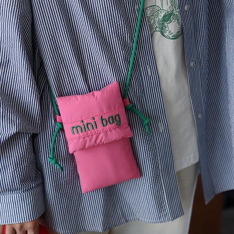 Fashion Cute Phone Bag Simple Green Rose Red Shoulder Bag Crossbody Bag Girls Fabric Small Bag Storage Bag Purse Card Holder