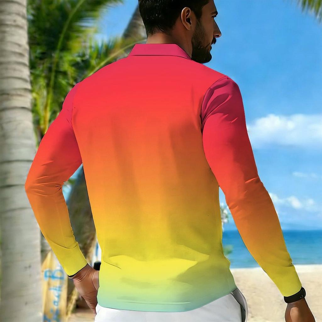 Men Plus Size Collared Long Sleeve Shirt Striped Casual Polo For Daily Life And Weekend Leisure