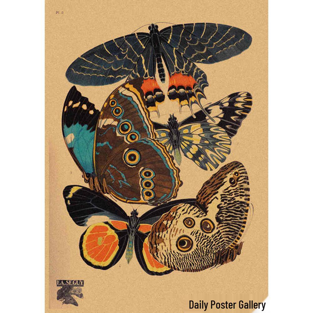 Retro Schmetterlings-Illustrationsposter: Handbemalte Tier-Wandkunst im Vintage-Stil, europäisch & amerikanisch