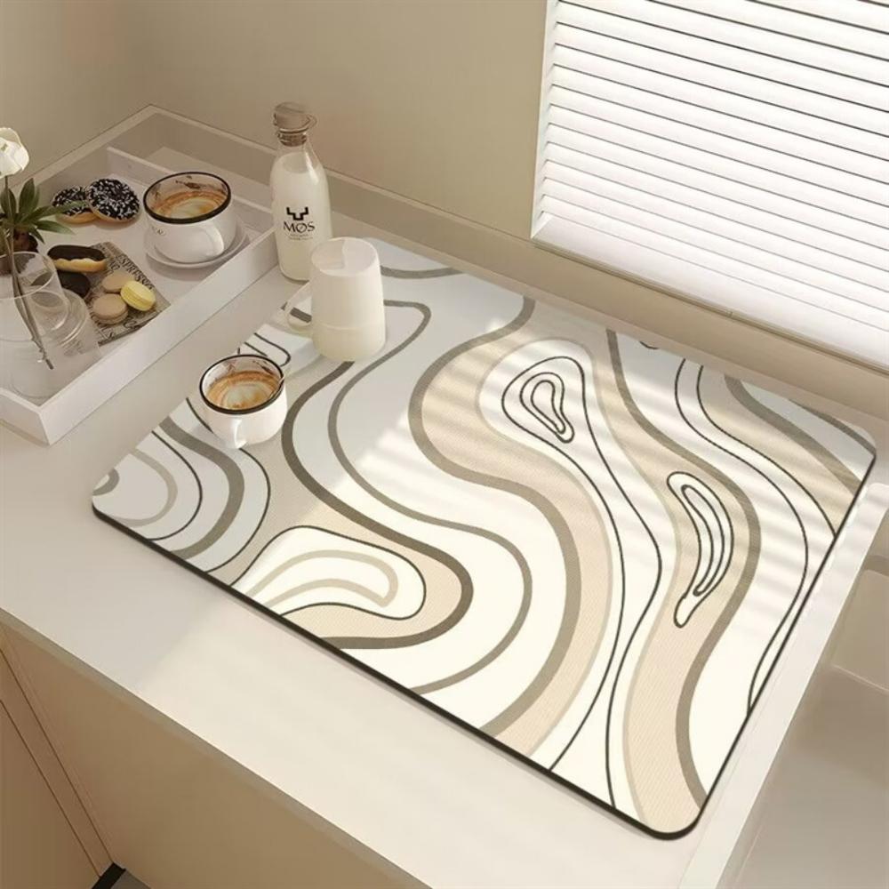 Stylish Line texture dot Diatom Mud Dish Drying Mat Super Absorbent NonSlip Kitchen Drain Pad For Tableware Coffee Machine Decor