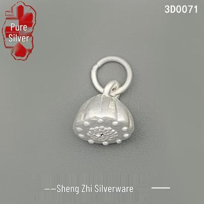 Sterling Silver 3D Lotus Flower Spacer Bead Pendant for DIY Jewelry and Bracelets
