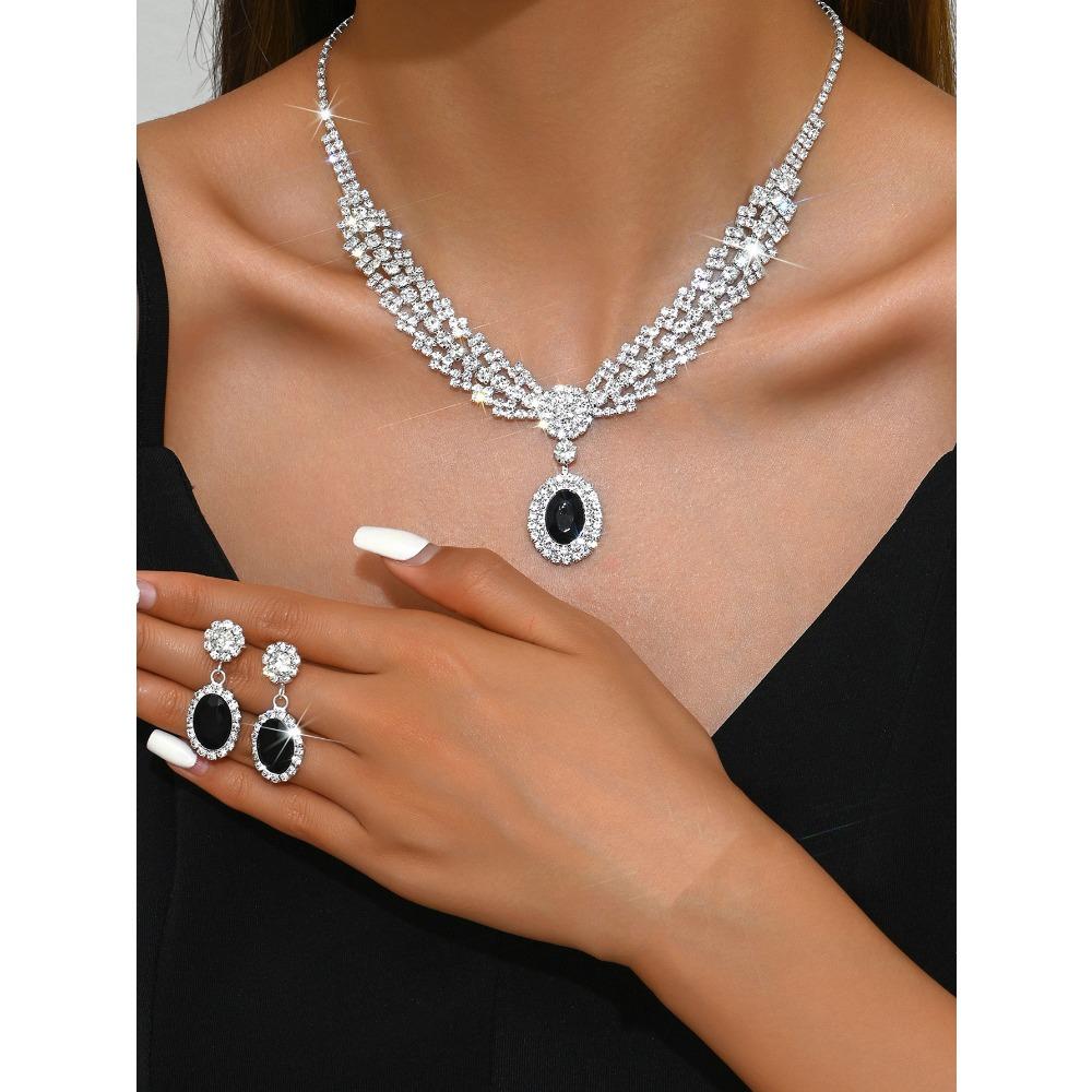Sapphire Necklace Earrings Bracelet Four-piece Women's Jewelry Wedding Dress