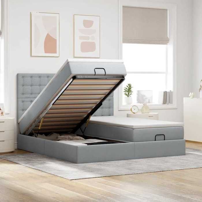 Cadre de lit ottoman avec matelas - Maison Exclusive - 180x200 cm - Gris clair - Rangement hydraulique