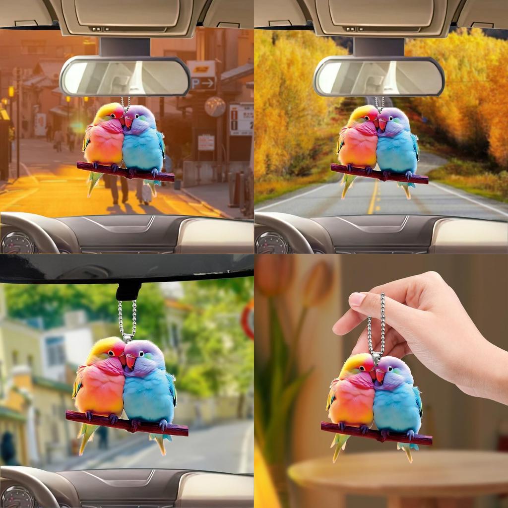 Niedlicher und realistischer bedruckter Papageienmuster-Acrylanhänger zur Dekoration Auto