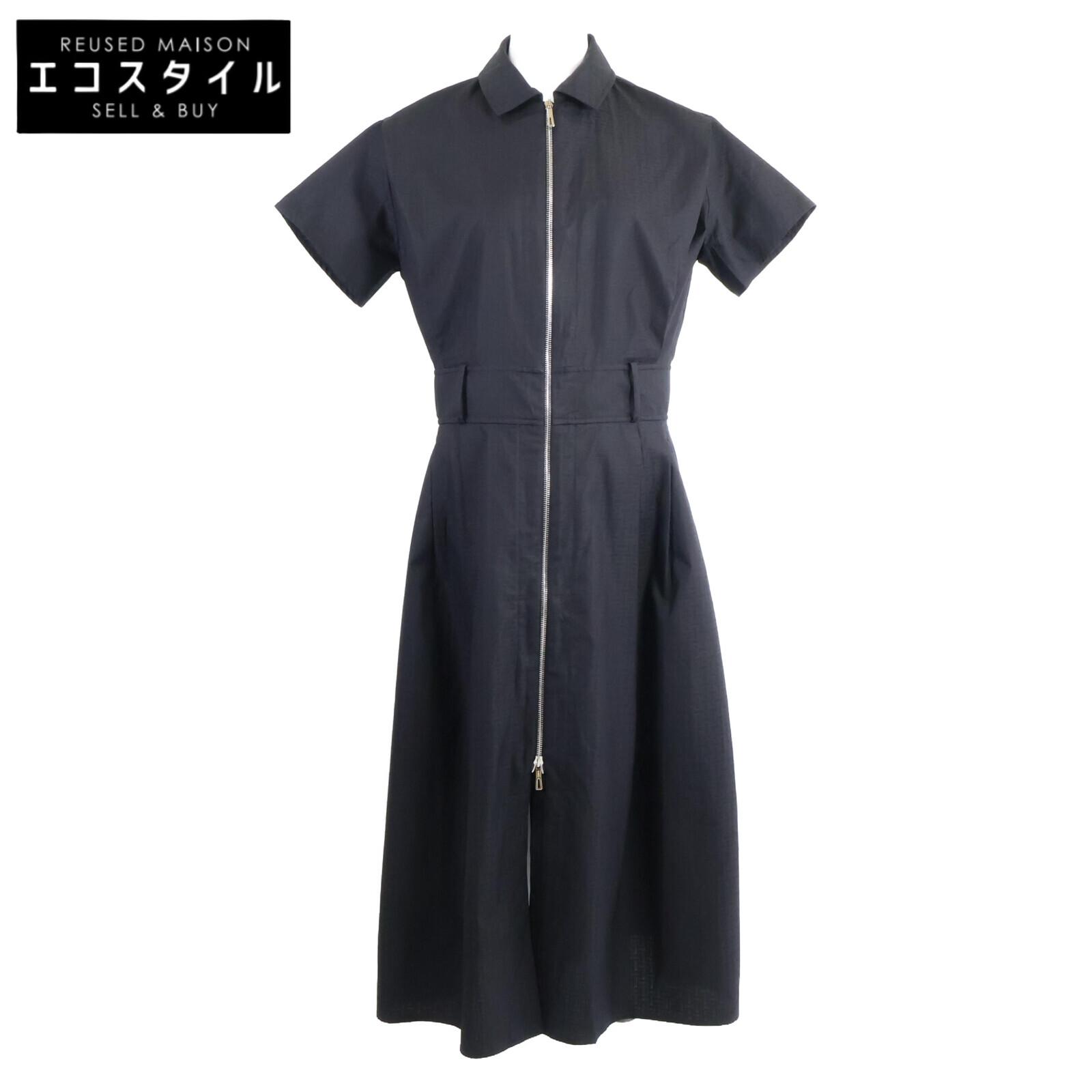 

HERMES [Good condition/domestic regular product] 3H0544DH Mosaic motif front zip shirt dress 36 blackUsed