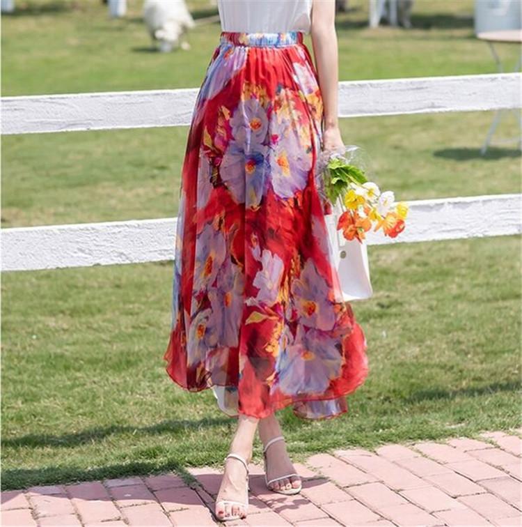 Women Chiffon Half-body Dress 2025 Spring Summer New Floral Half-body Vacation Style Beach Skirt