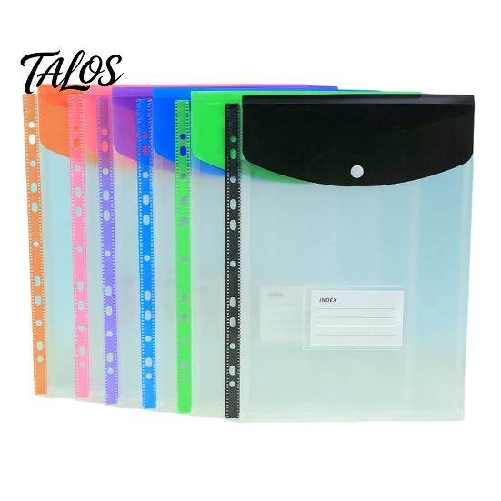 Dustproof Document Holder 11 Hole Clear File Folder for A4 Binders, Colorful Plastic with Project Organizer Snap Button & Label Slot, Transparent