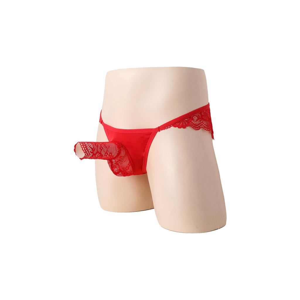 Men's sexy panties low-rise briefs, sexy lace full transparent panties, men's bed sexy flower panties