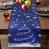 Christmas Snowflake Xmas Tree Navy Blue Linen Table Runners Party Decor Winter Kitchen Dining Table Runner Christmas Decorations
