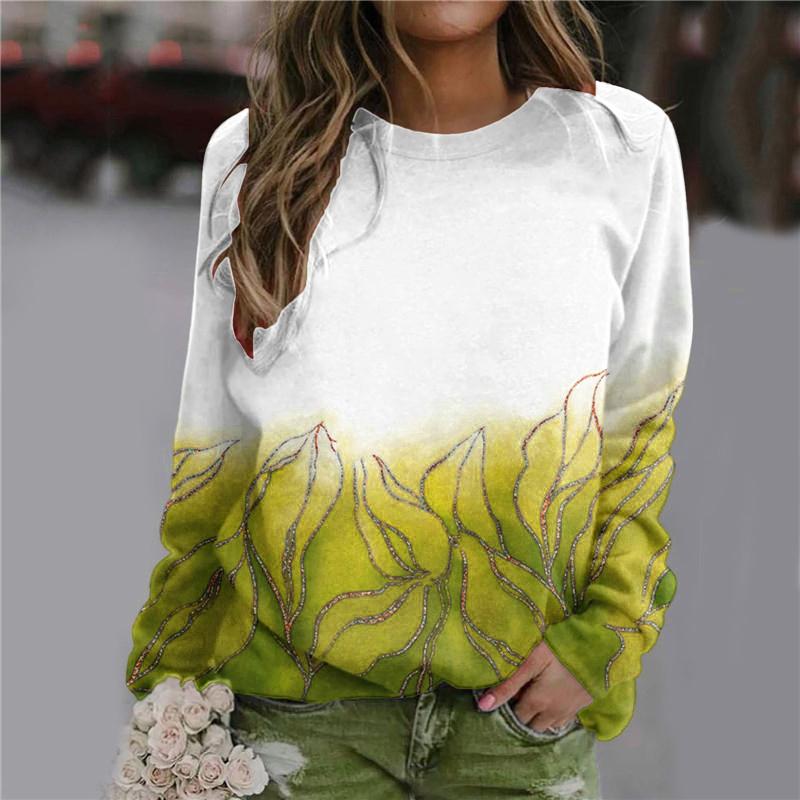 3D Gradient Printed Women's Fashion T-shirt Long Sleeve