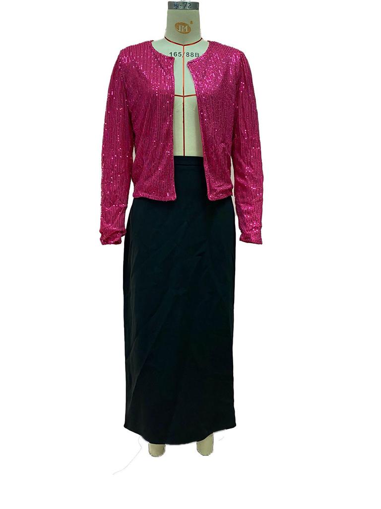 Europejska i Amerykańska Damska Wiosenna Kurtka Colorblock z Cekinami ze Stójką - Krótka, Casualowa, Wszechstronna Moda.