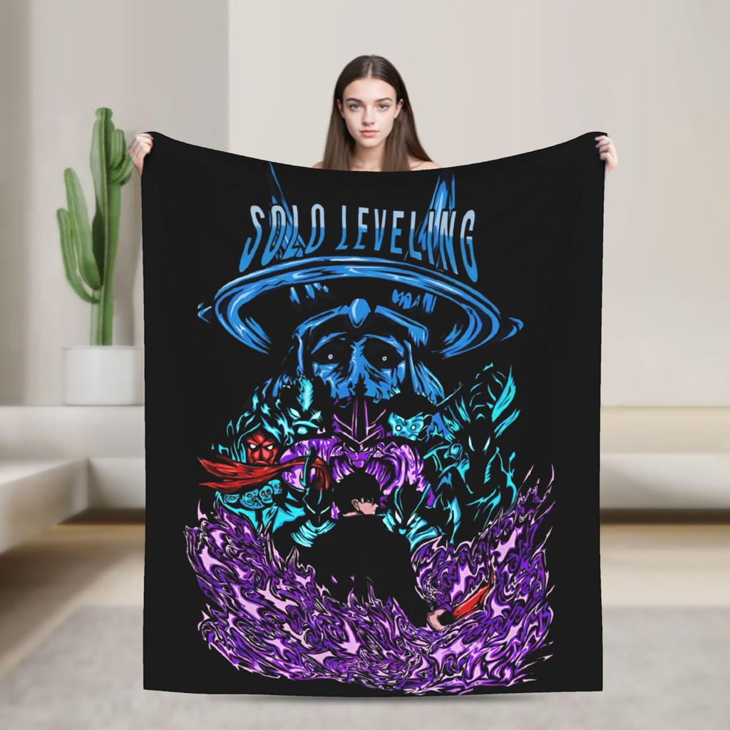 Solo Leveling Sung Jin Woo Wool Blankets Knight Killer Anime Fashion Throw Blanket for Bedspread 150*125cm Lightweight