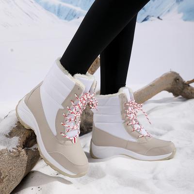 Women's Lightweight Ankle Boots Women's High Heels Winter Botas Women's Warm Snow Winter Shoes Round Toe Lace Up Casual Boots