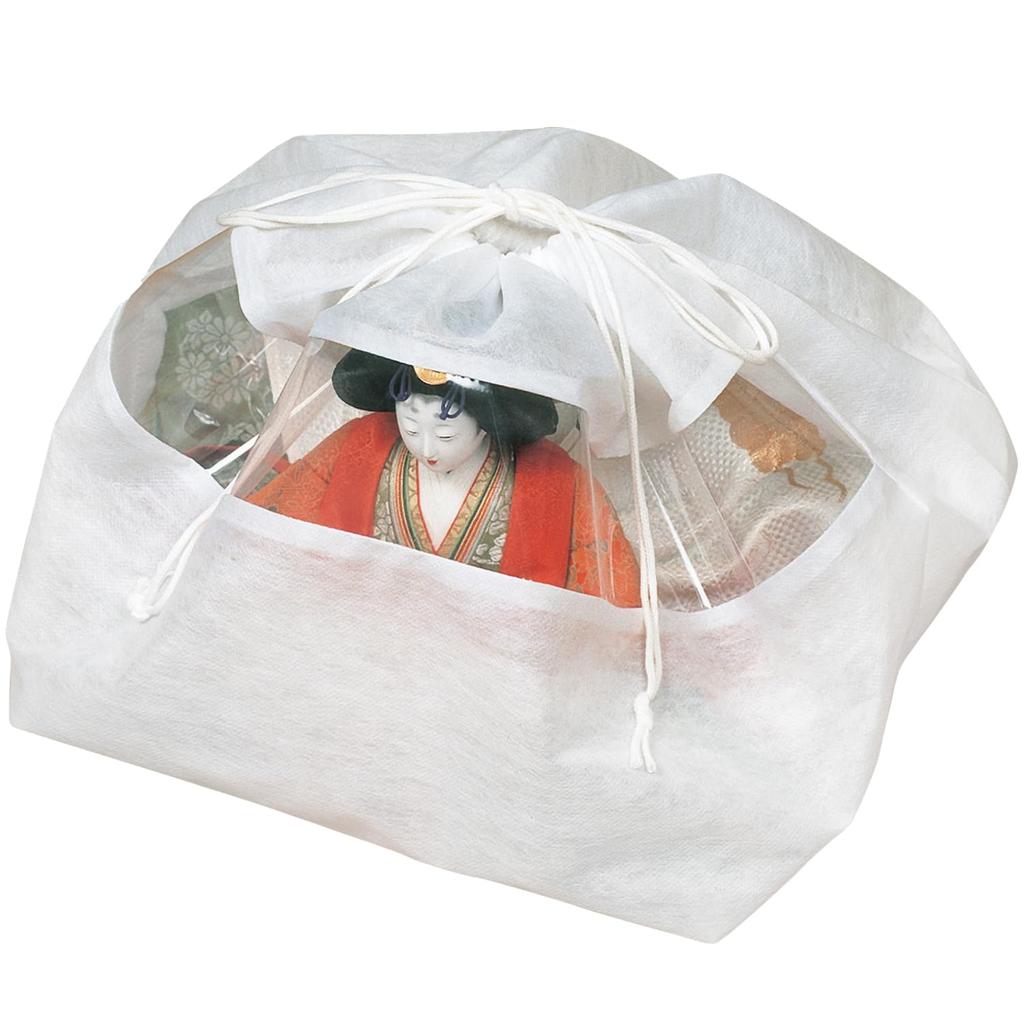 Astro Hina Doll Storage Set of Breathable Drawstring Bags with Clear Window for Seeing Bags, White, 5, Non-Woven Fabric, Contents, 115-02