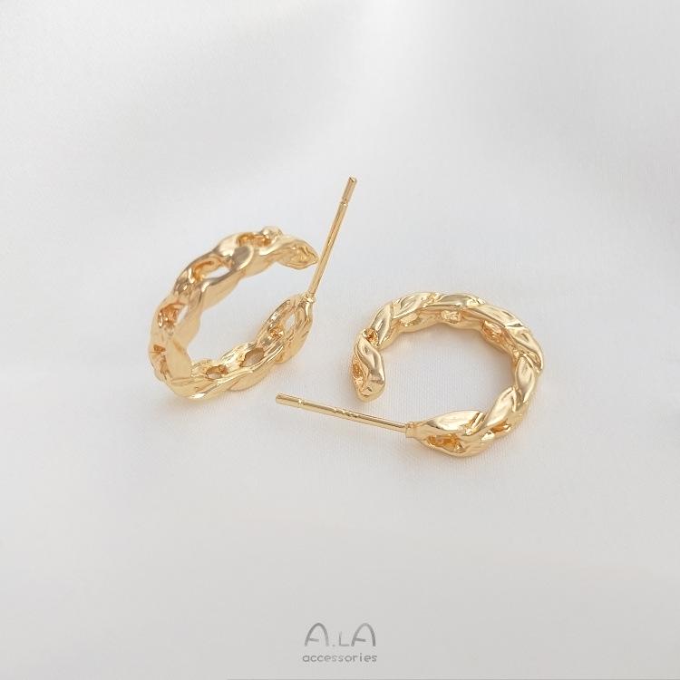 

Handmade S925 Silver Earrings: 14K Gold-Filled Twisted Chain Hoops