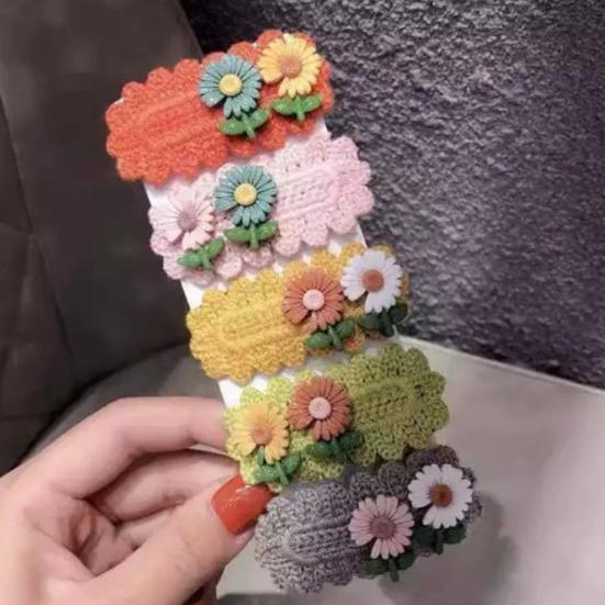5Pcs Kids Hairpin Knitted Flower Decor Side Bang Hair Clips Gentle Non-Pulling BB Clips Birthday Party Hair Accessories