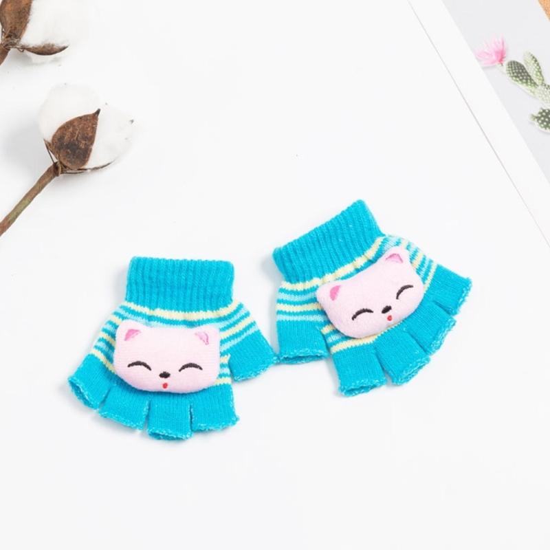 Kids Cartoon Animal Warm Gloves Handwoven Half Finger Gloves Universal Handwear
