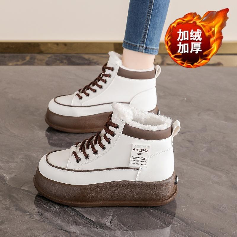 Fleece High-top Snow Boots Winter New Thickened Warm Cotton Shoes Thick-soled Heightening Casual Sports Short Boots