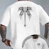 Trendy Dark Gothic Style Black Thorn Wings Spine Line Printed T Shirt Summer New Casual Retro Genjuku Style Unisex