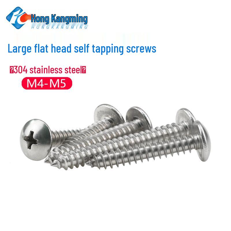 Stainless Steel Cross Mushroom Head Self-Tapping Screws, Large Flat Head, M3/M4/M5/M6, Pointed Tail.