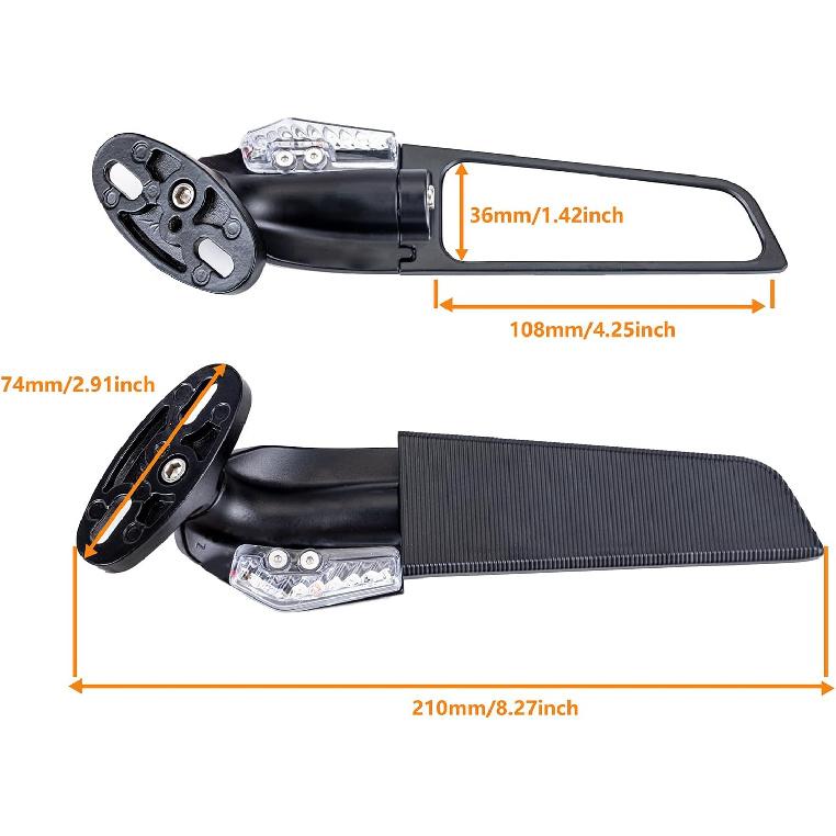 Motorcycle Rear View Mirrors With LED Turn Signal Lights Stealth Mirrors Compatible With Kawasaki Ninja 500 650 Ninja 400 300 ZX6R, Honda CBR300R