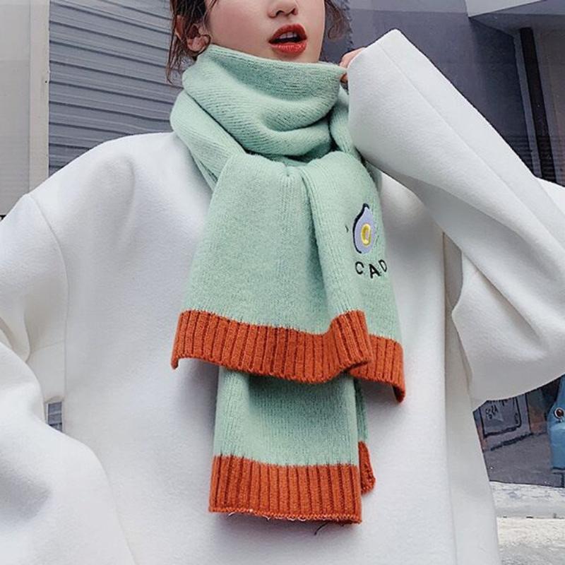 Avokado Stickad Scarf Dam Vinter Koreansk Vild Japansk Liten Fresh Girl Wool Scarf