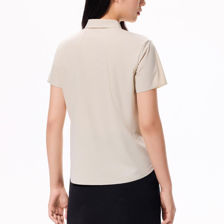 Anta Champion Series Solid Color National Flag Logo Pullover Short Sleeve Polo Shirt Women Polo Shirts Paper-Sand-Yellow 162330103-2