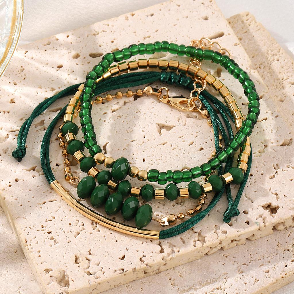 Hot-selling Retro Five-color Rice Bead Bracelet Four-piece Set Versatile Handwoven Bracelet Bracelet Jewelry Set
