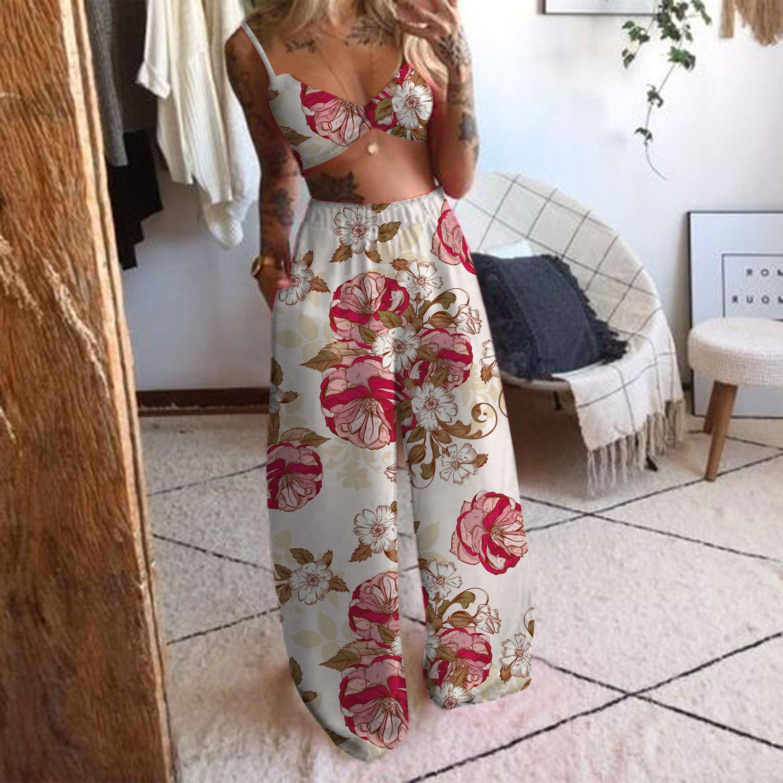 

Женский жилет с различными принтами и свободный повседневный комплект с широкими брюками на ощупь S красный