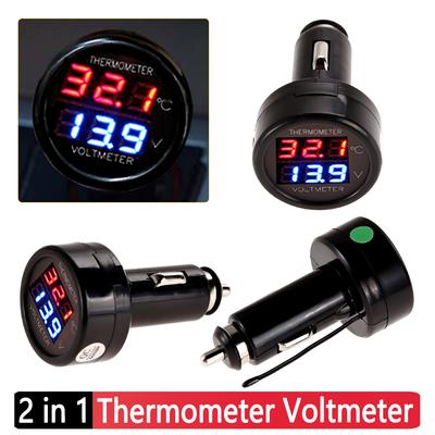 2 v 1 12V červená modrá LED digitální měřič LED digitální duální displej nabíječka do auta voltmetr teploměr univerzální monitor autobaterie