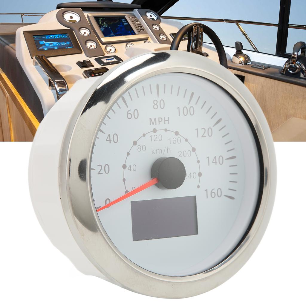 85mm 3.35in GPS Speedometer 0‑160MPH 0‑240KM H LCD Screen IP67 Waterproof Universal for Cars Boats RVs DC9‑32VWhite