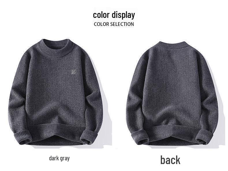 Woodpecker Men's Slim Fit Round Neck Knit Sweater - Warm Velvet Base Layer for Autumn/Winter